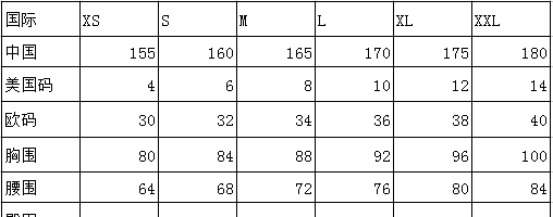 裤子尺码对照表女,女士裤子尺码表