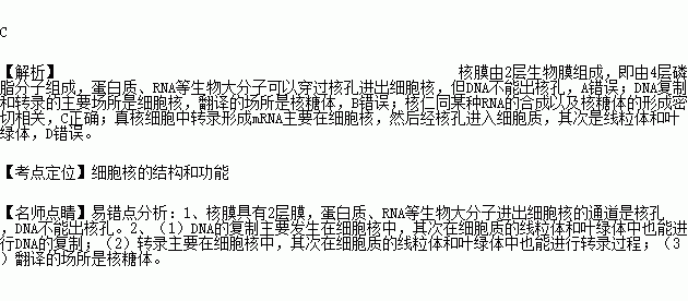 核孔有选择透过性吗？,高中生物书上核孔的功能图4